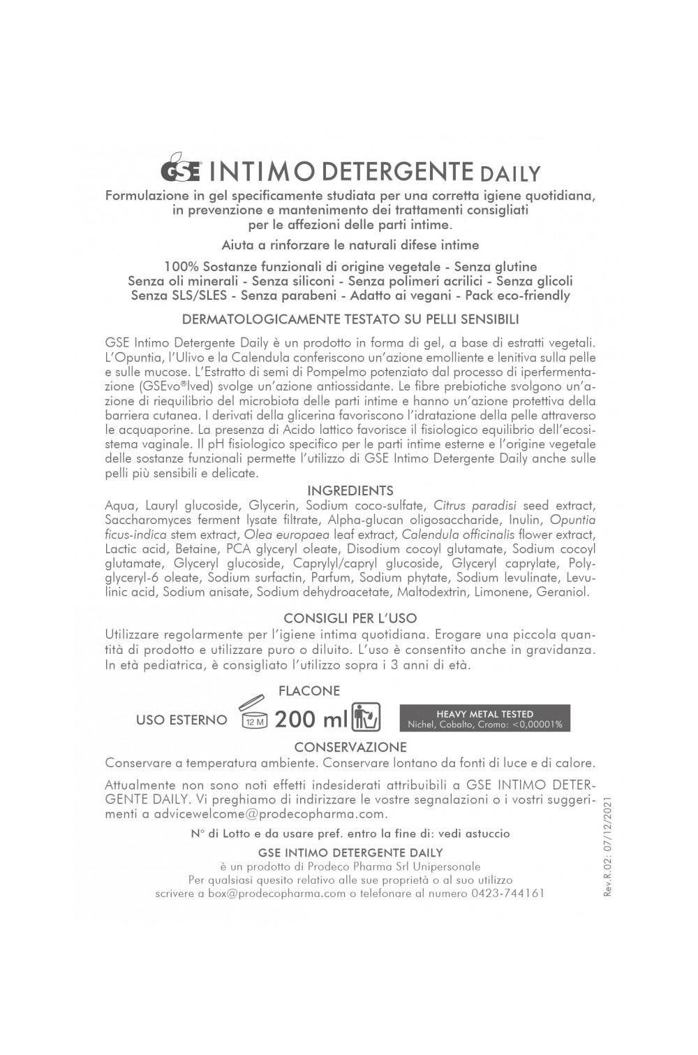 GSE Intimo Detergente Daily con prebiotico 400 ml Prodeco Pharma