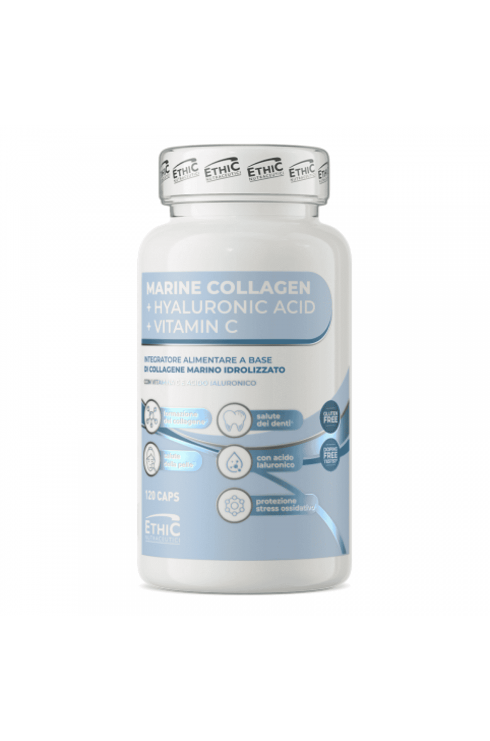 EthicSport Collagene Marino Idrolizzato 120 cpscon Vitamina C  e Acido Ialuronico