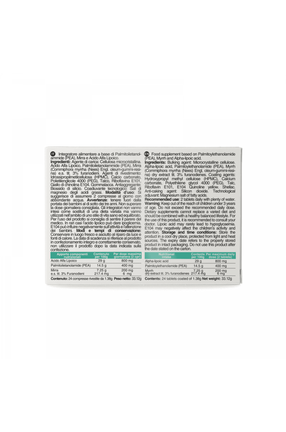 Alta Natura Myranev Lipoic 24 cpr Integratore con ALA Mirra e PEA