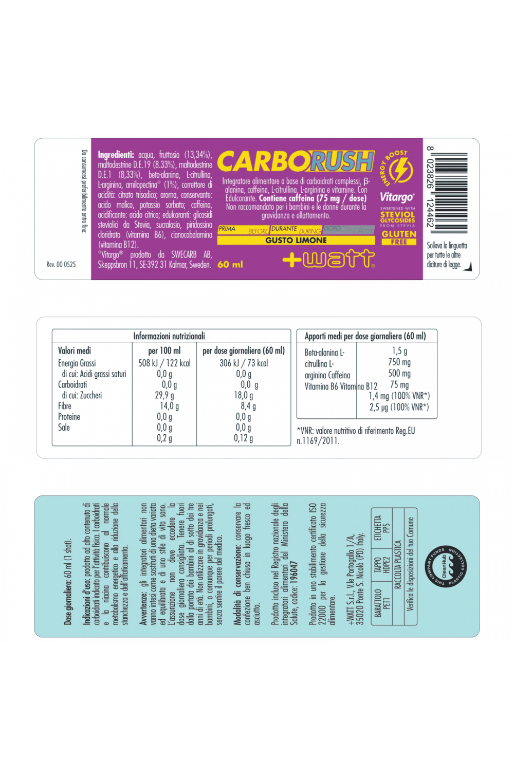 +Watt Carbo Rush 1X60 ml integratore alimentare a base di carboidrati