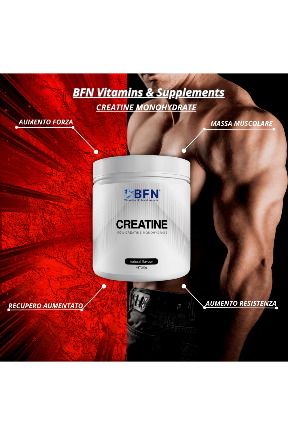 BFN Vitamins & Supplements Creatine 210 gr Creatina Monoidrato