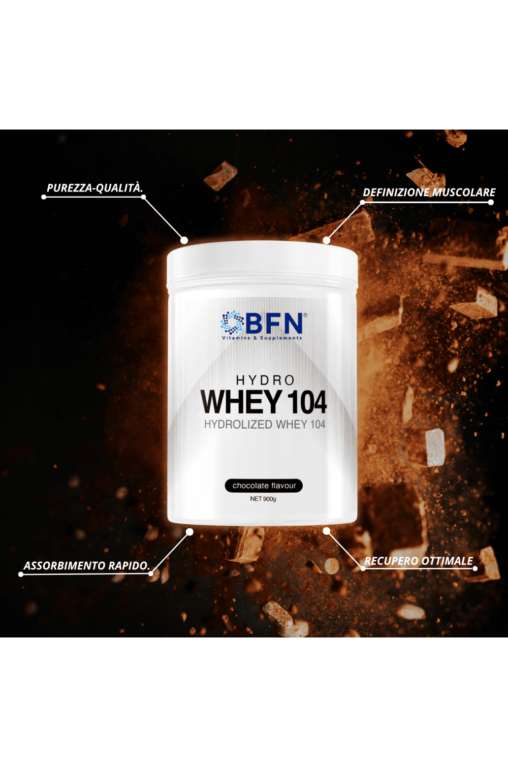 BFN Vitamins & Supplements Hydro Whey 104 900 gr Hydrolized Whey 104 Proteine Idrolizzate con Vb 104