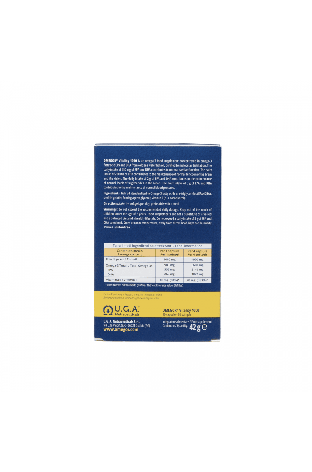 Omegor Vitaliy 1000 Omega 3 30 cps Nuova Formula ad Alta Concentrazione di EPA  e DHA