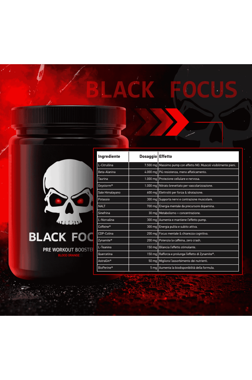Black Focus 3.0 Pre Workout Booster 400 gr Pre allenamento per Pumping