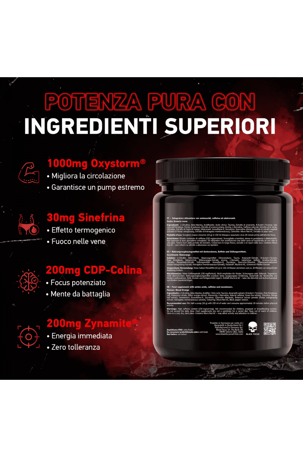 Black Focus 3.0 Pre Workout Booster 400 gr Pre allenamento per Pumping