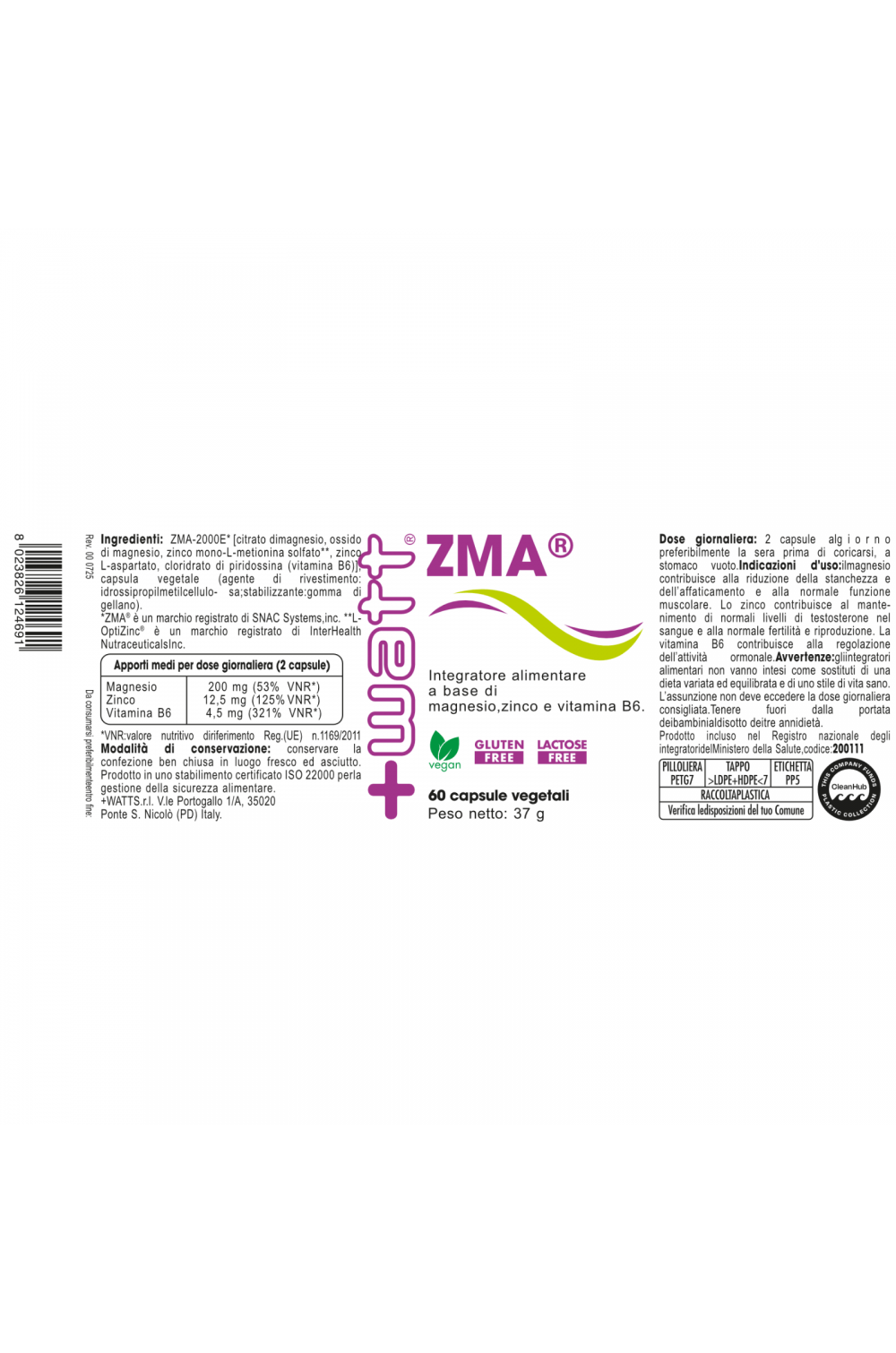 +Watt ZMA 60 CPS Zinco, Magnesio e Vitamina B6