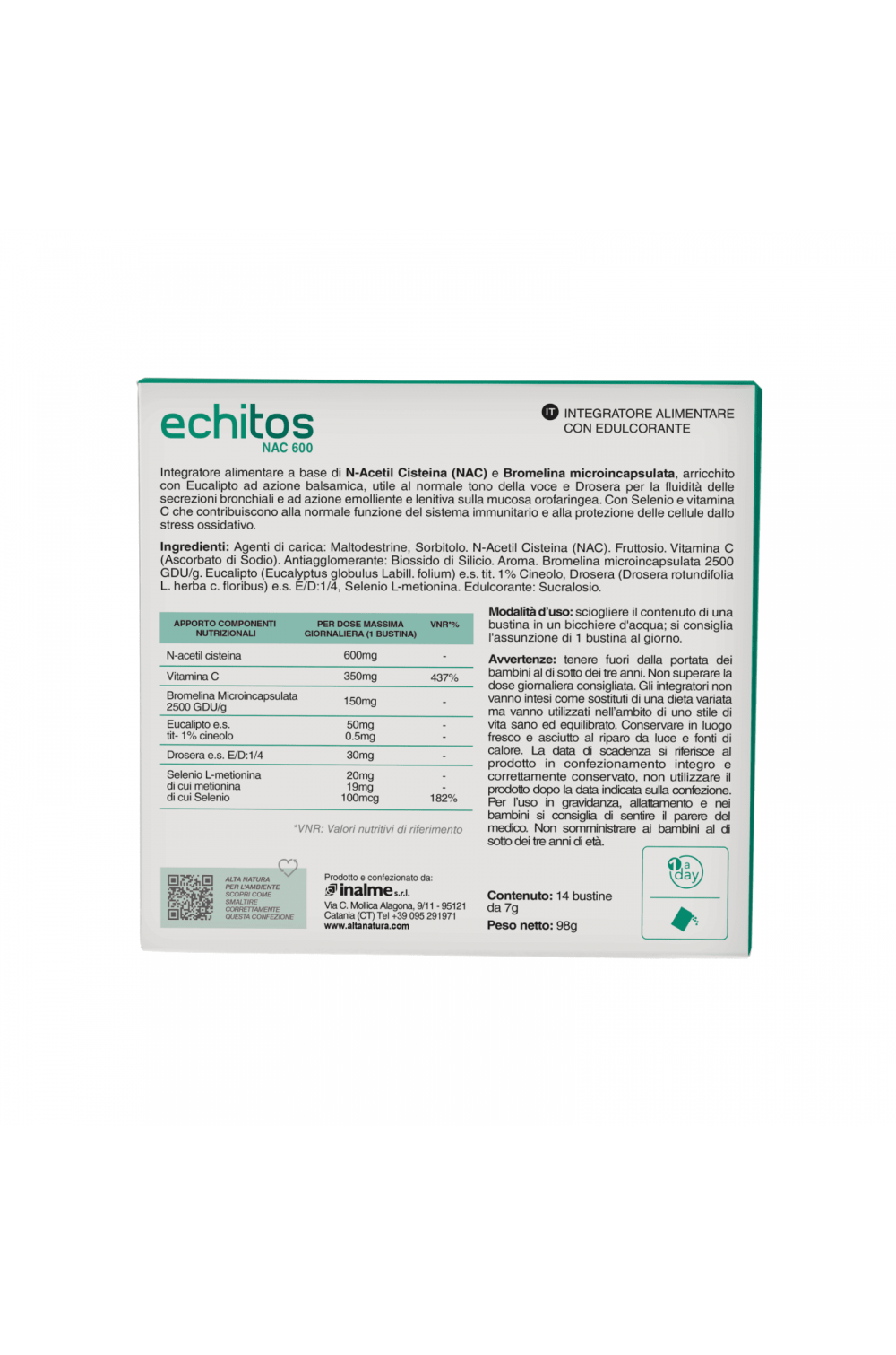 Alta Natura Echitos Nac 600 14 bustine da 7 g