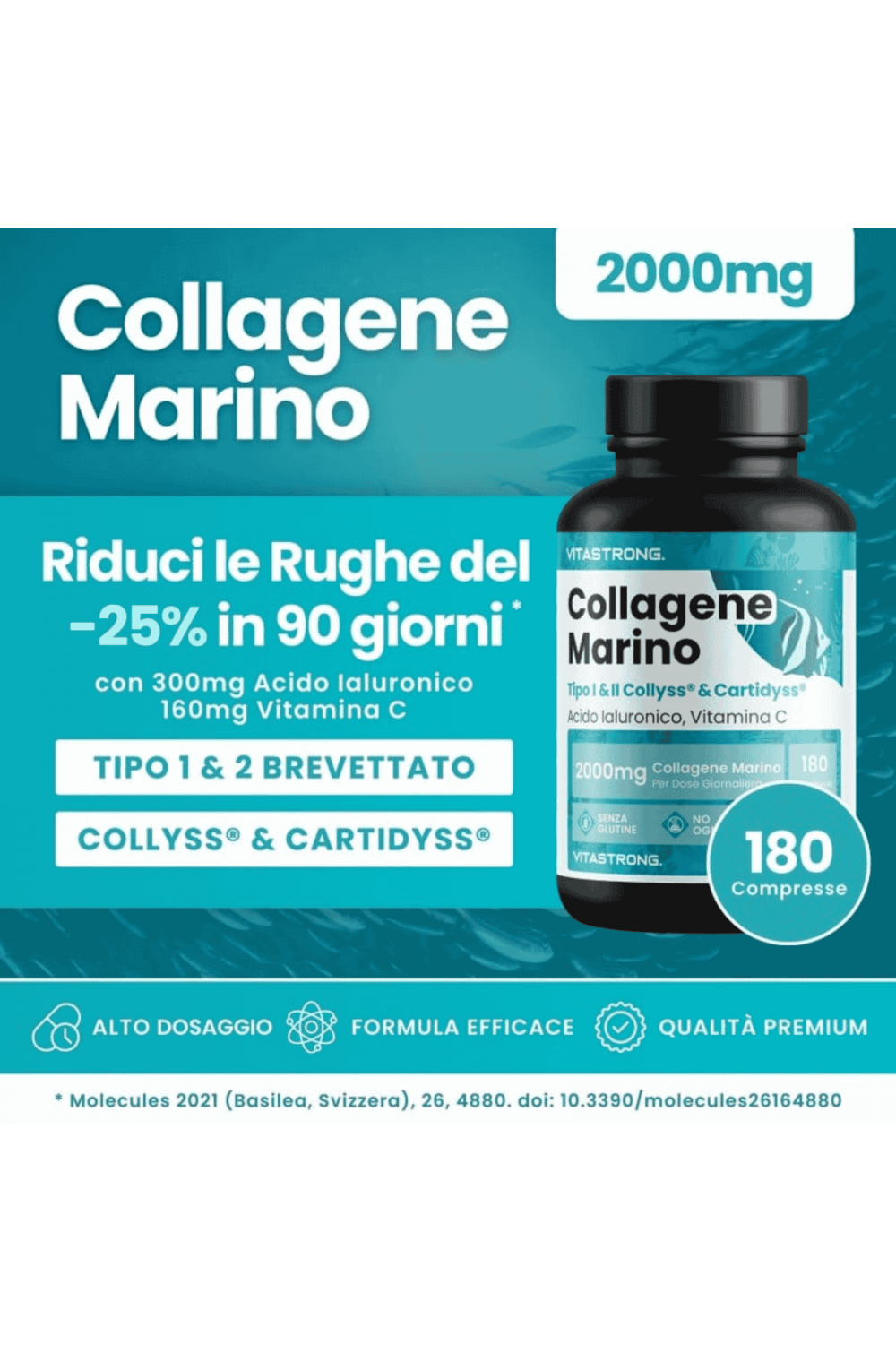 Vitastrong Marine Collagen 180 cpr Collagene Marino