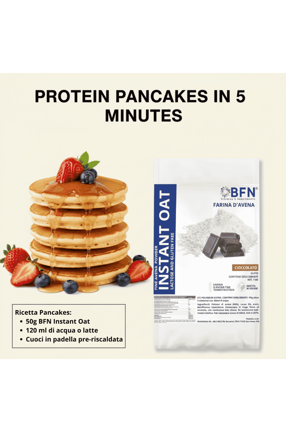BFN Instant oat Farina d'avena proteica da 1000 gr gusto cioccolato