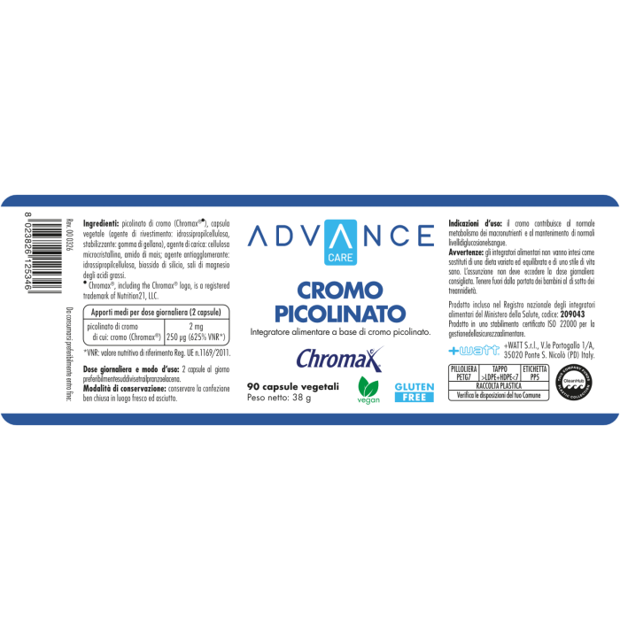 +Watt Advance Cromo Picolinato 90 cps