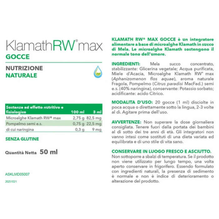 Nutrigea Klamath RW max 50 ml Integratore a base di microalghe