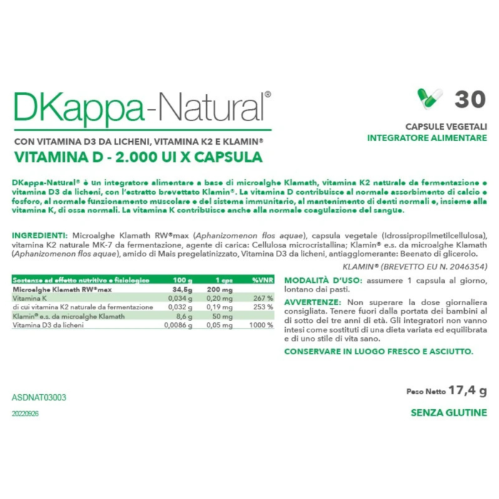 Nutrigea DKappa-Natural Vitamina D3 e K2 30 cps