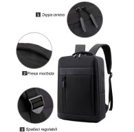 Zaino Uomo Donna Impermeabile Porta PC Viaggio Scuola Con Presa Ricarica USB