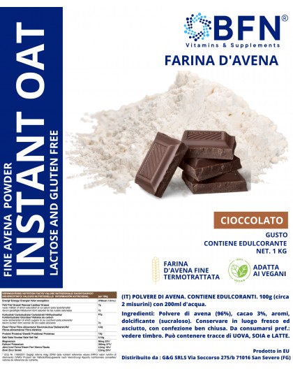 BFN Instant oat Farina d'avena proteica da 1000 gr gusto cioccolato