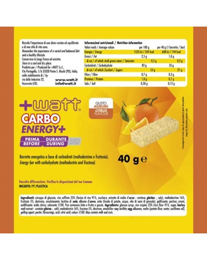 +Watt Carbo Energy+ 20 barrette da 40 gr Agrumi