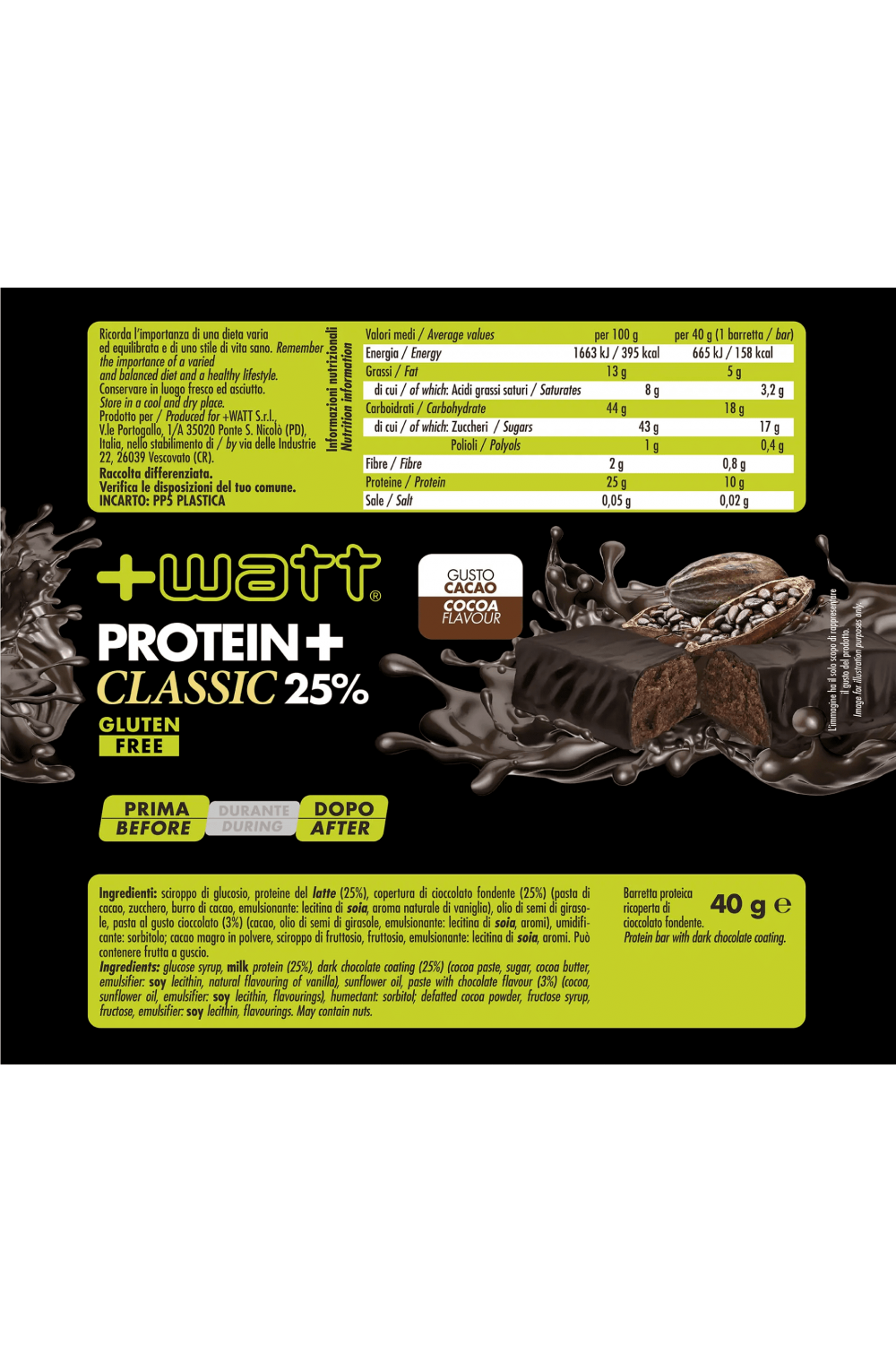+Watt Protein+ Classic 1 Barretta Proteiche da 40 gr - Compralosubito24.it