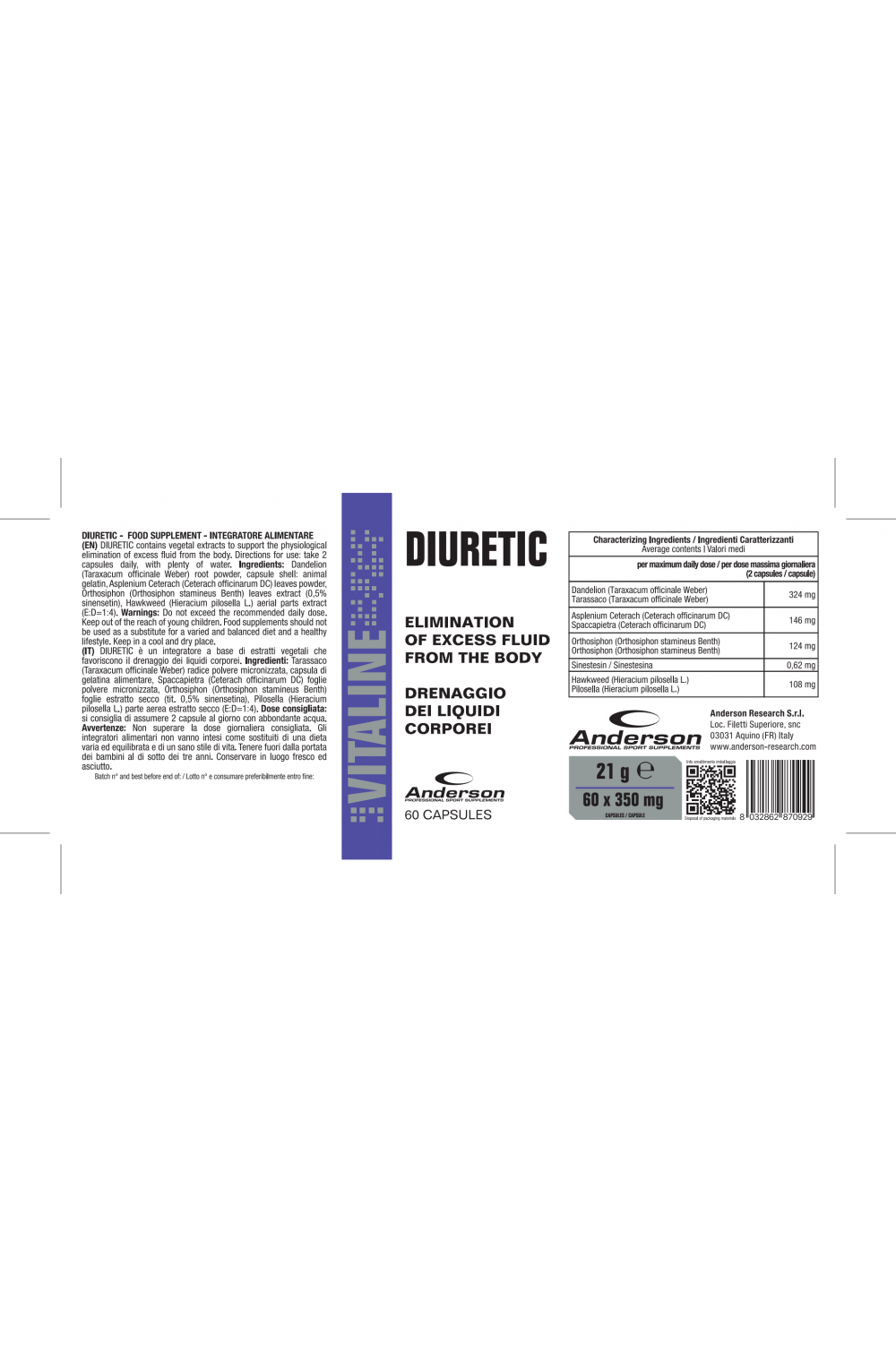 Anderson Diuretic 60 cps Diuretico in compresse - Compralosubito24.it
