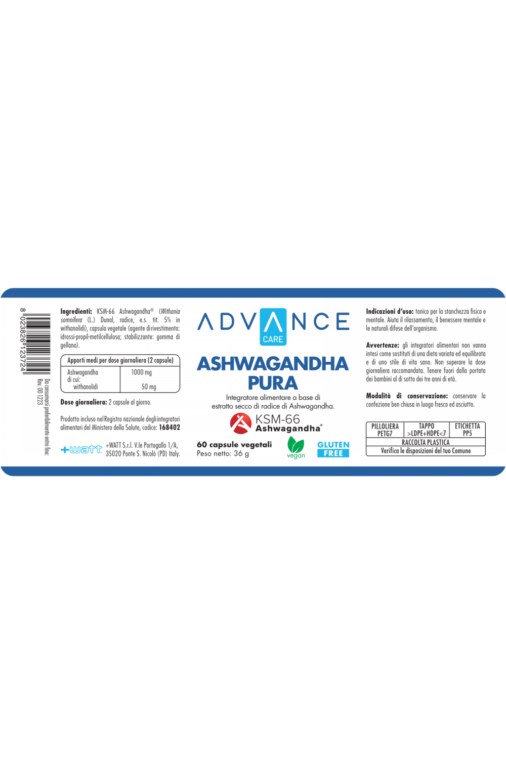 Ashwagandha pura Tonico Mentale a base di radice di  Aswagandha