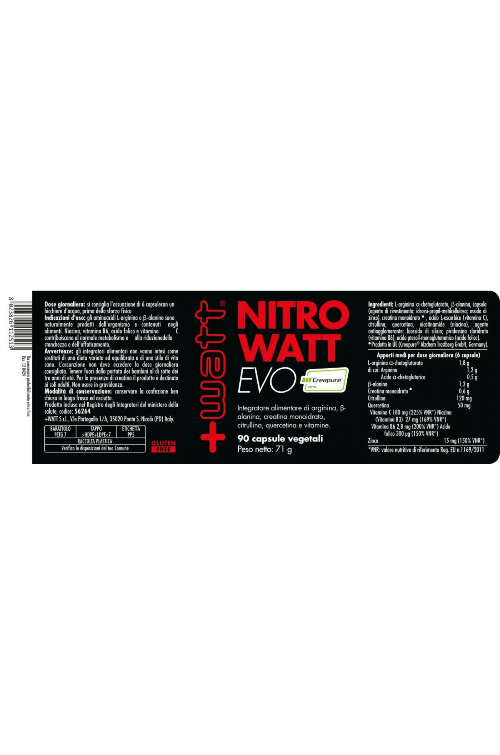 +Watt Nitrowatt Evo 90 cps pre-workout riscaldamento muscolare