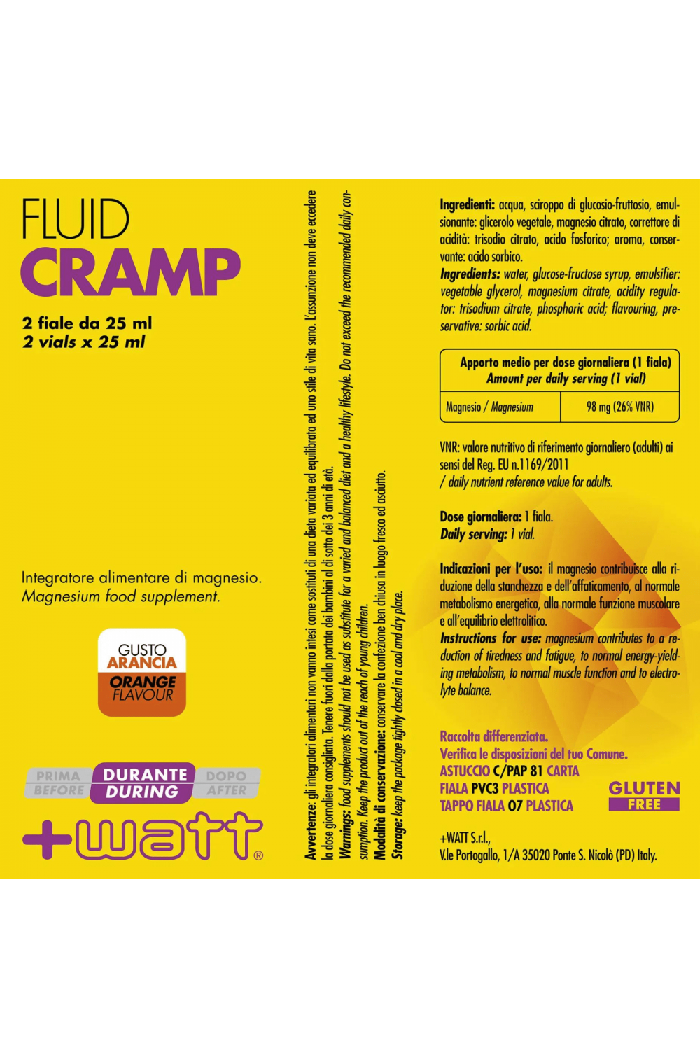 +Watt Fluid Cramp 2 Fiale da 25 ml Conto i crampi