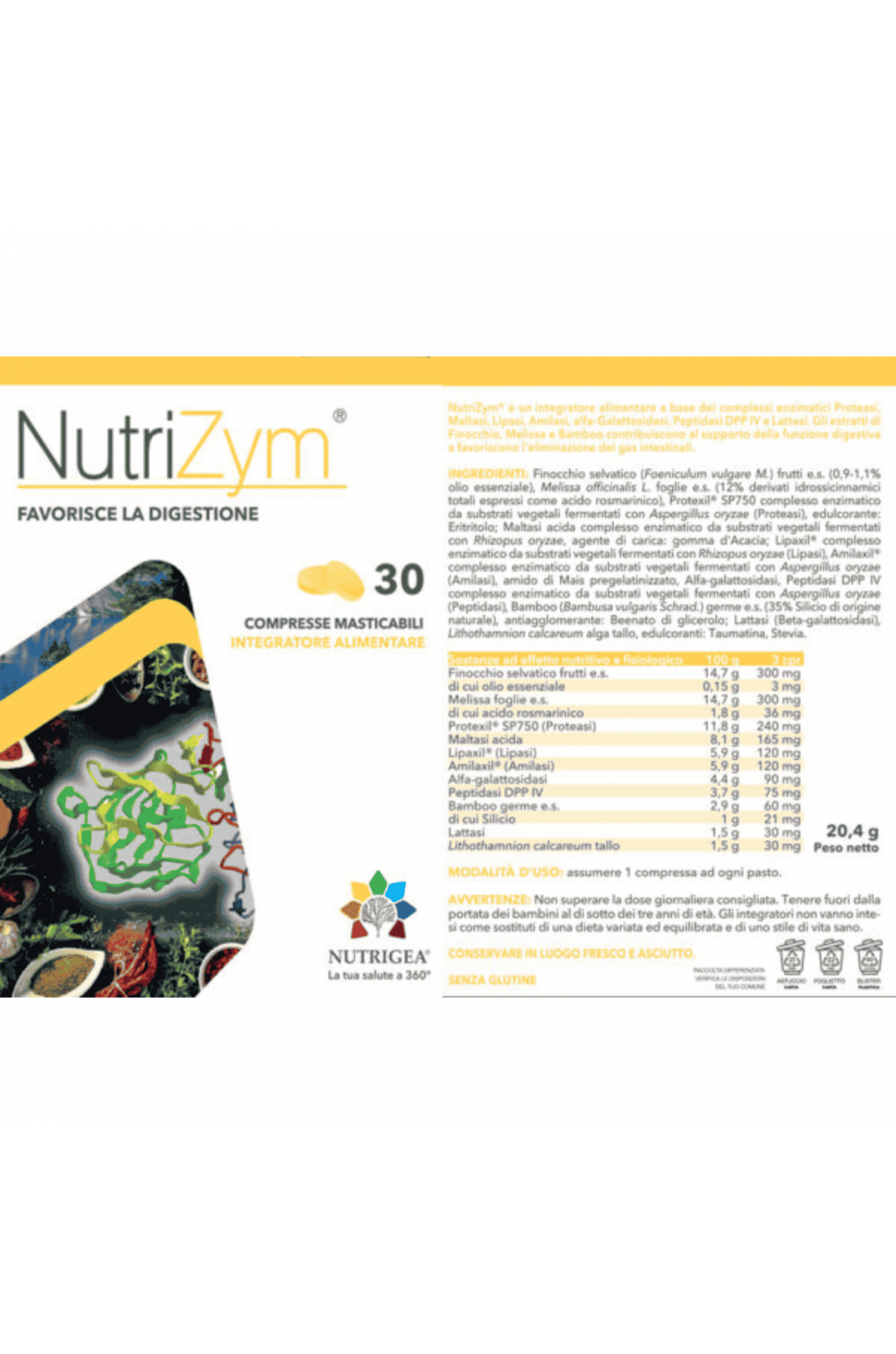 Nutrigea Nutrizym Integratore per la digestione compresse masticabili